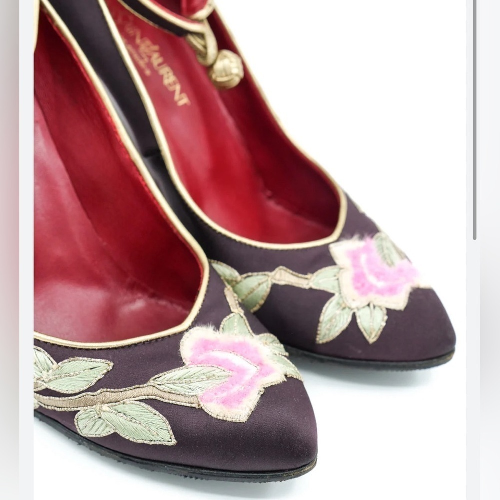 Yves Saint Laurent YSL 2004 Tom Ford era opium floral wedge Heels Ankle Strap 38 - Picture 6 of 12